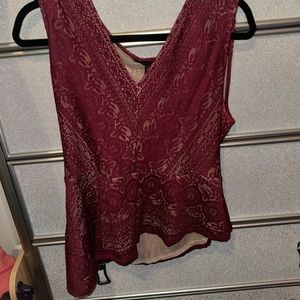 BCBG Lace V neck sleeveless top.